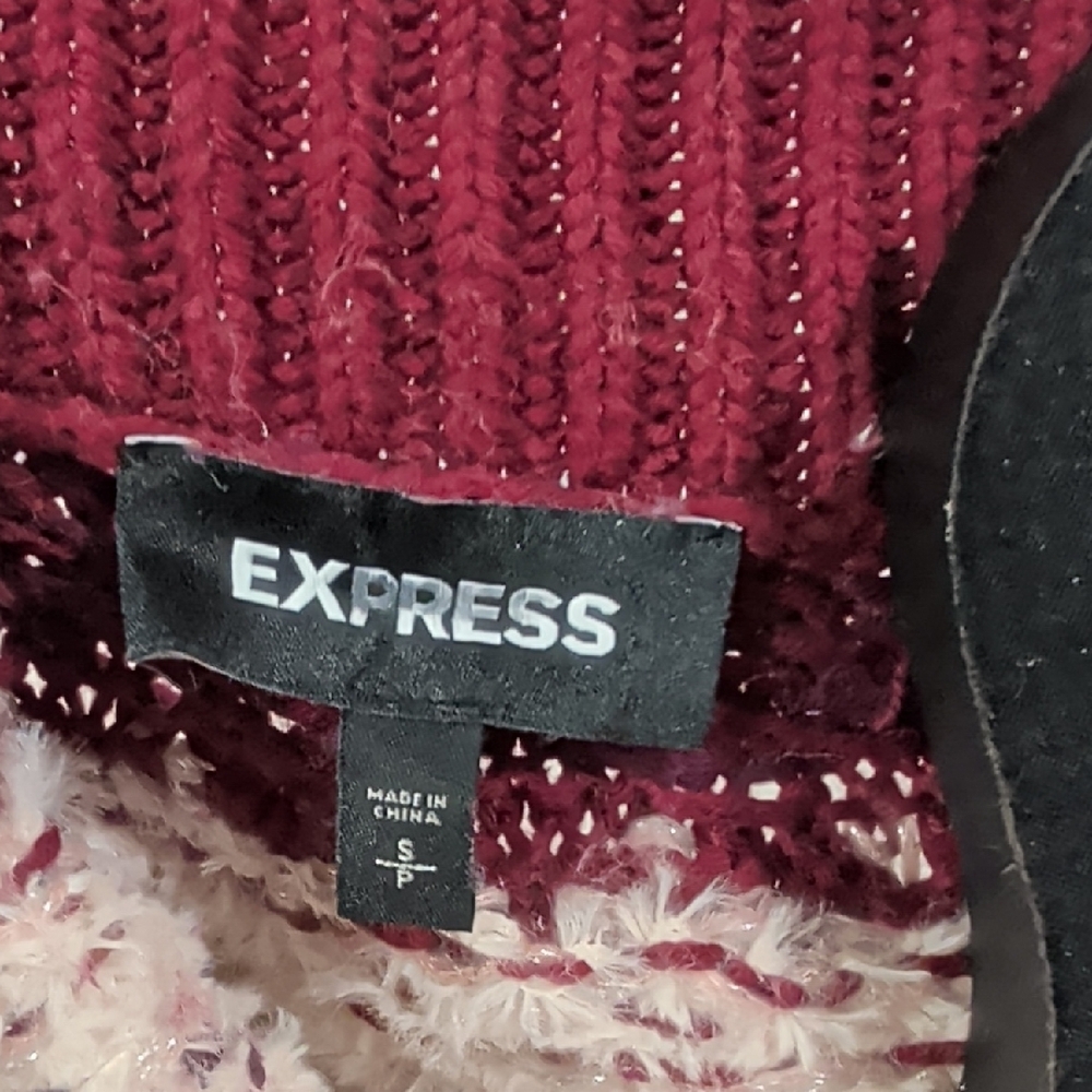 Express Burgundy And Cream Patterned Sweater - image 2
